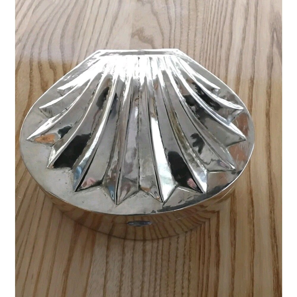Large Brass Seashell Trinket Box VTG Clam Shell with Hinged Lid - India